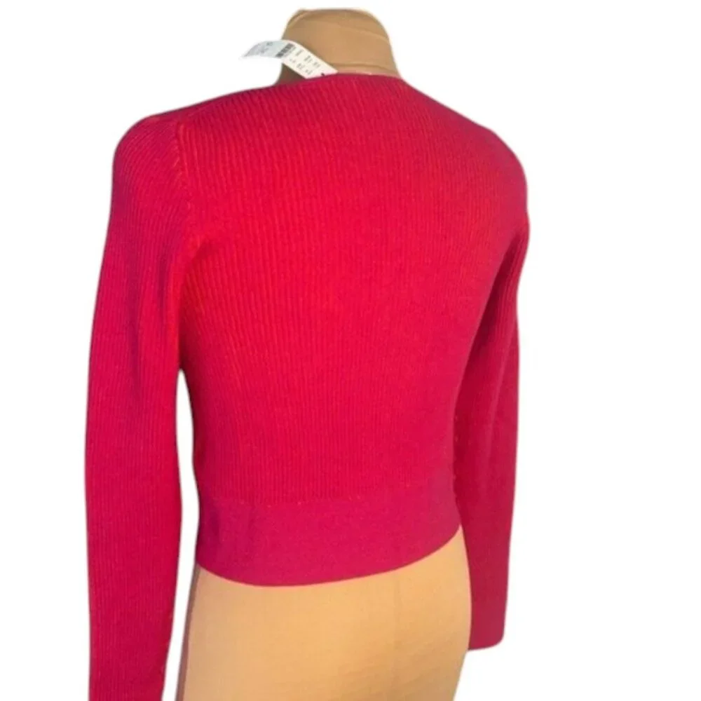 J. Crew Ribbed Crop Cardigan Pink Scoop Neck Button Front NWT Small